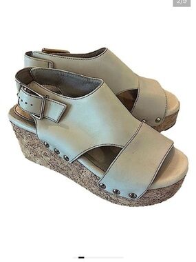 Bussola Mansfield Maggie Leather Cork Platform Open Toe Wedges EU 38 /US 7-7.5